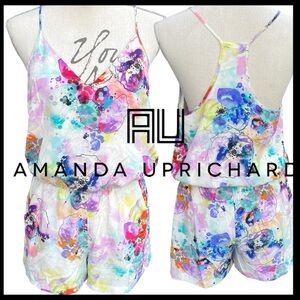 Amanda Uprichard Silk White/Multi Abstract Floral Racerback Romper (S)